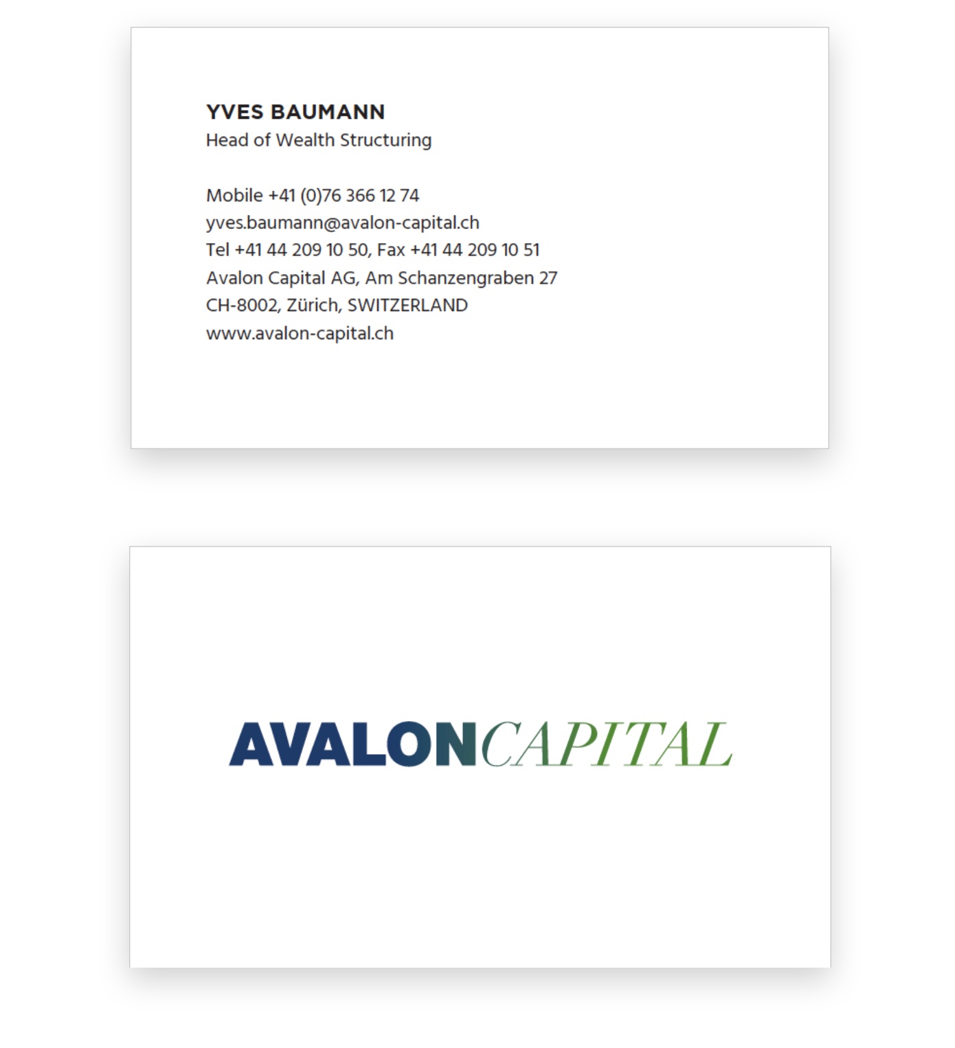 avalon capital business cards