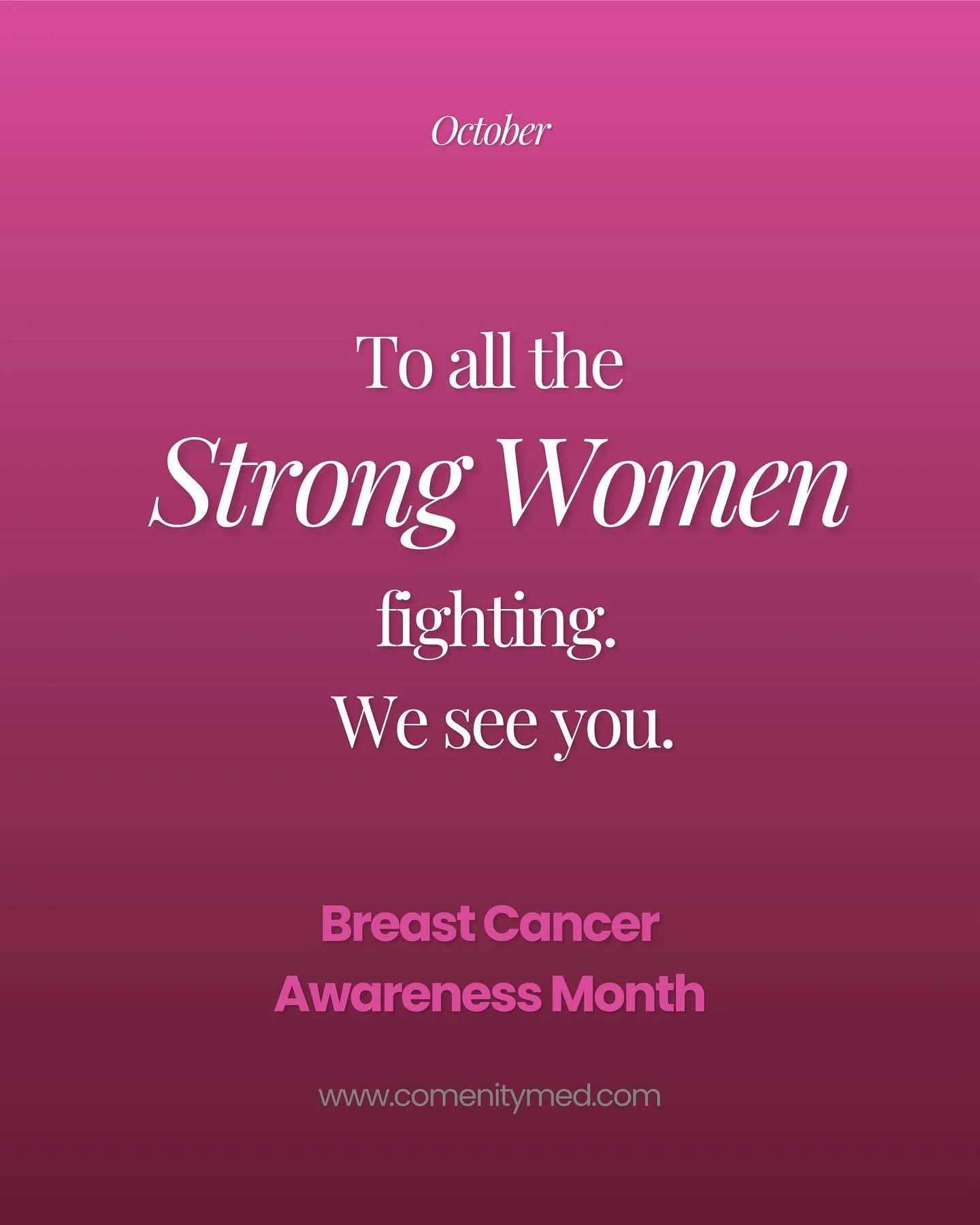 To all the strong women fighting, and to those who inspire us every day. We see you.
Together, we stand in hope, strength, and support. 💗

#BreastCancerAwareness #TogetherWeFight #ComenityMedCares