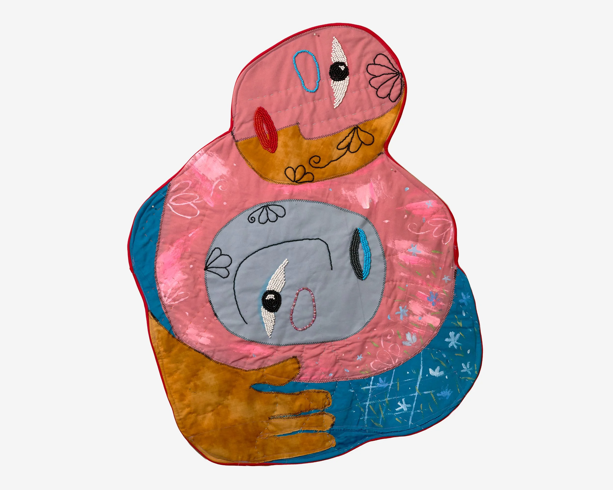  Aruni Dharmakirthi "Gather" 2026, Mixed textile, acrylic paint, seed beads, 32 x 24 1/2 in, 81.3 x 62.2 cm