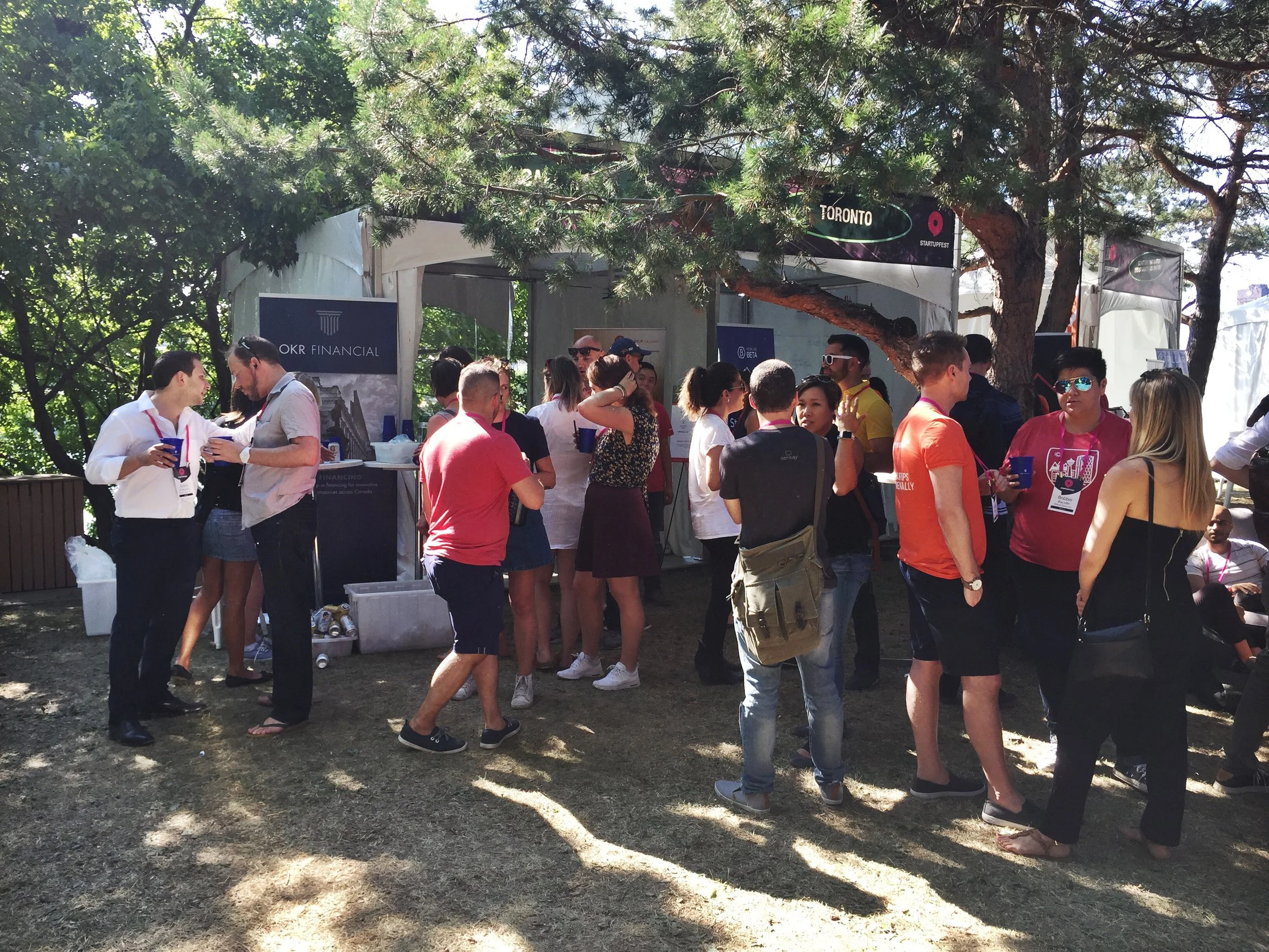 The Calgary tent during happy hour sponsored by OKR Financial. Photo: Lynne Croker, OKR Financial