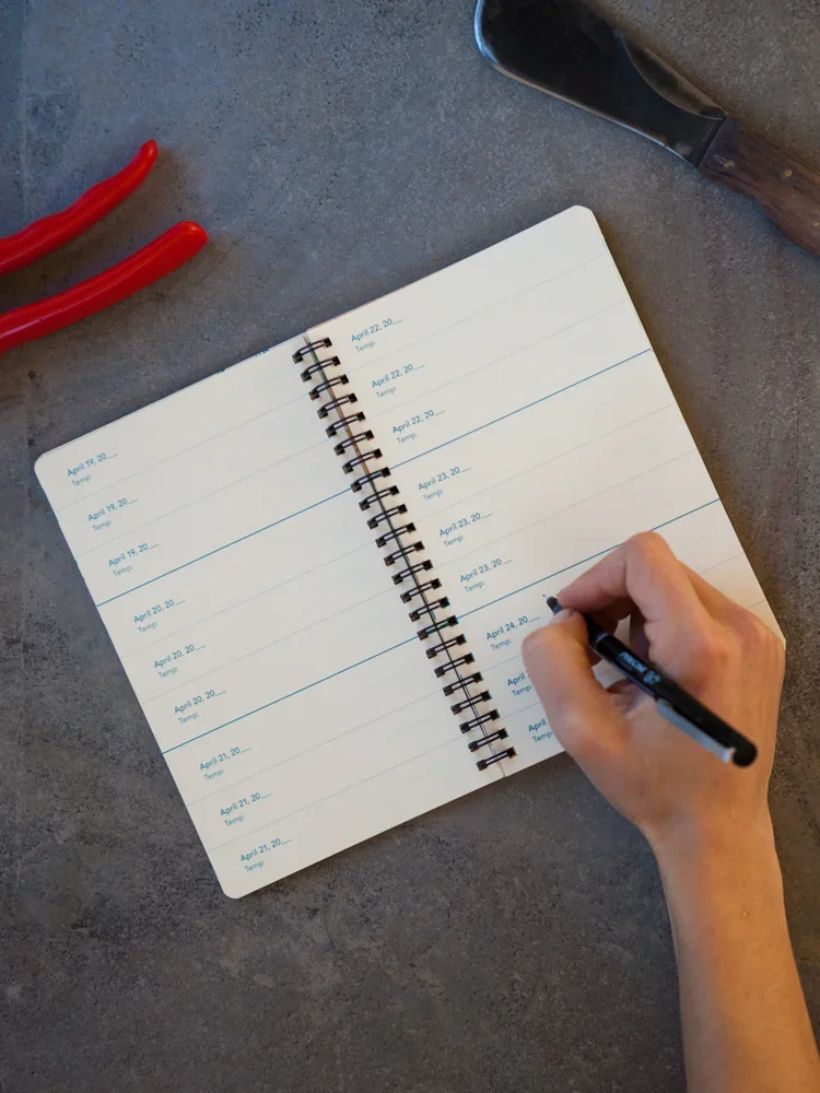  Our Garden Journal divides each day of the year into three spaces for notes.  You can write in your own numbers for the years.  This way, you can start the journal whenever you want, and keep using it for at least three years.  You will also find a 