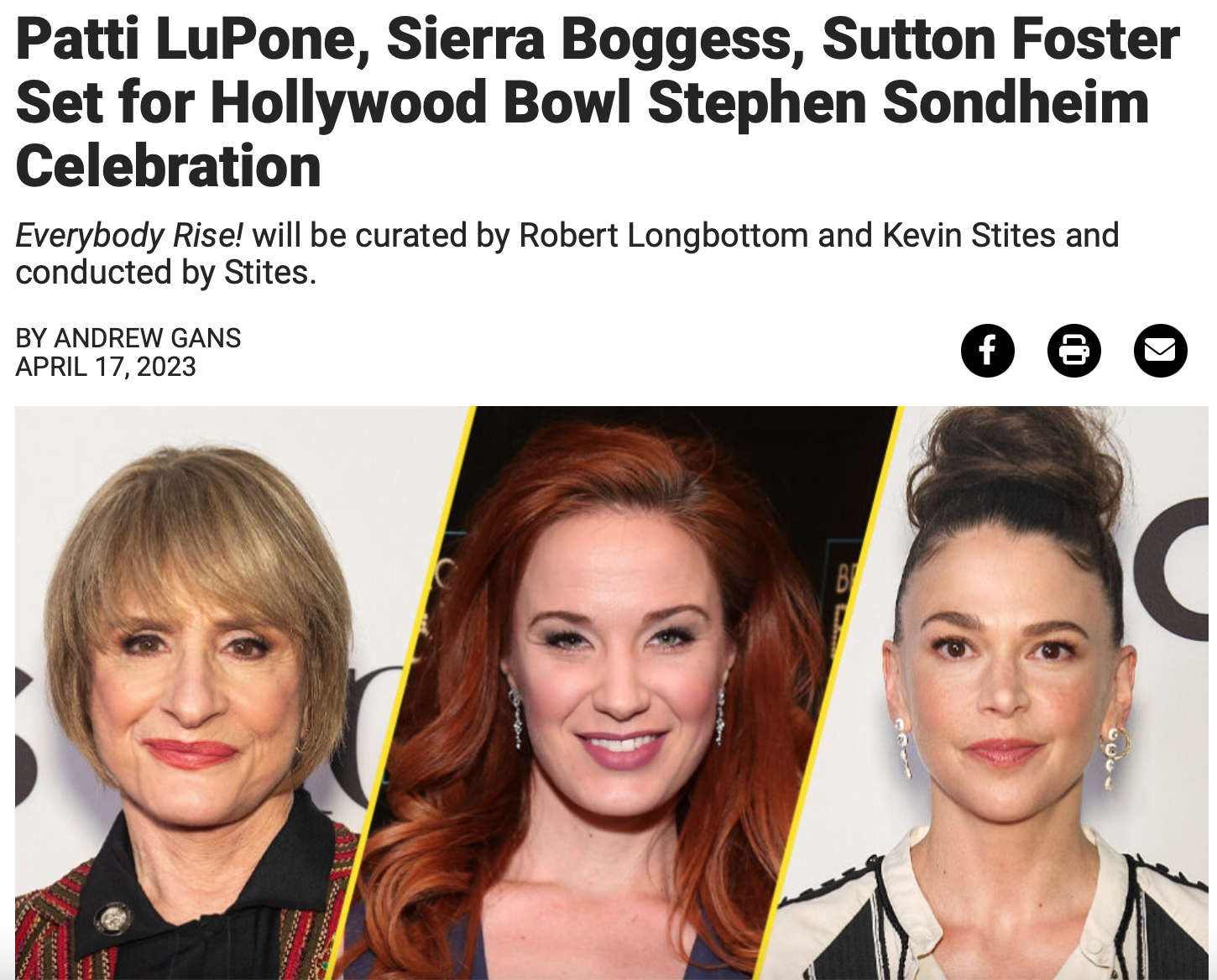 Patti Lupone, Sutton Foster, Sierra Boggess, Norm Lewis, Brian Stokes Mitchell, Skylar Astin starring at The Hollywood Bowl!
