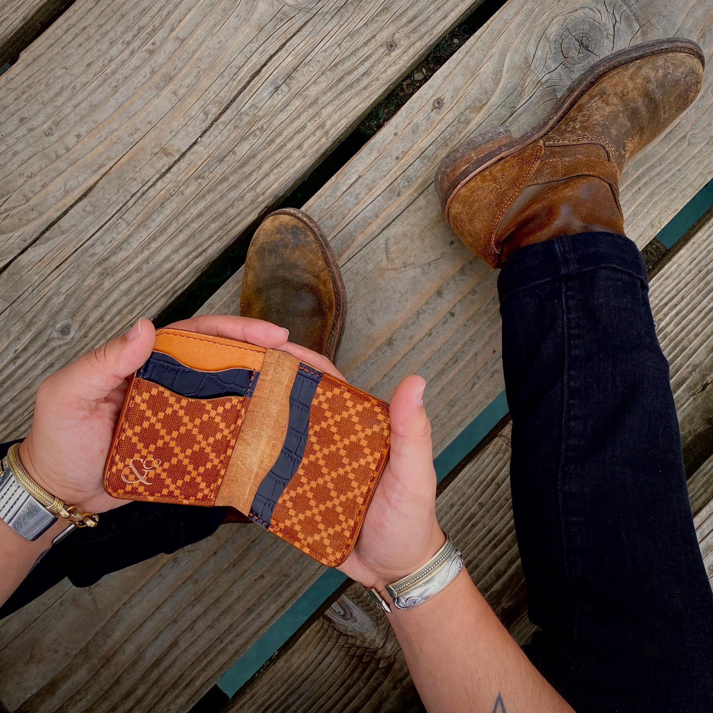 Navy Blue & Custom Tan Diamond Print