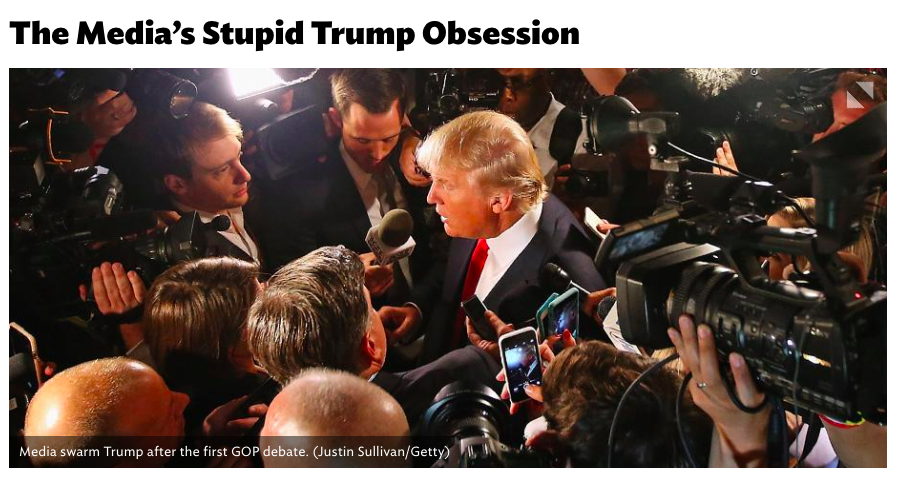 Screenshot of title and photo from National Review article by Rich Lowry. http://www.nationalreview.com/article/424231/medias-stupid-trump-obsession-rich-lowry