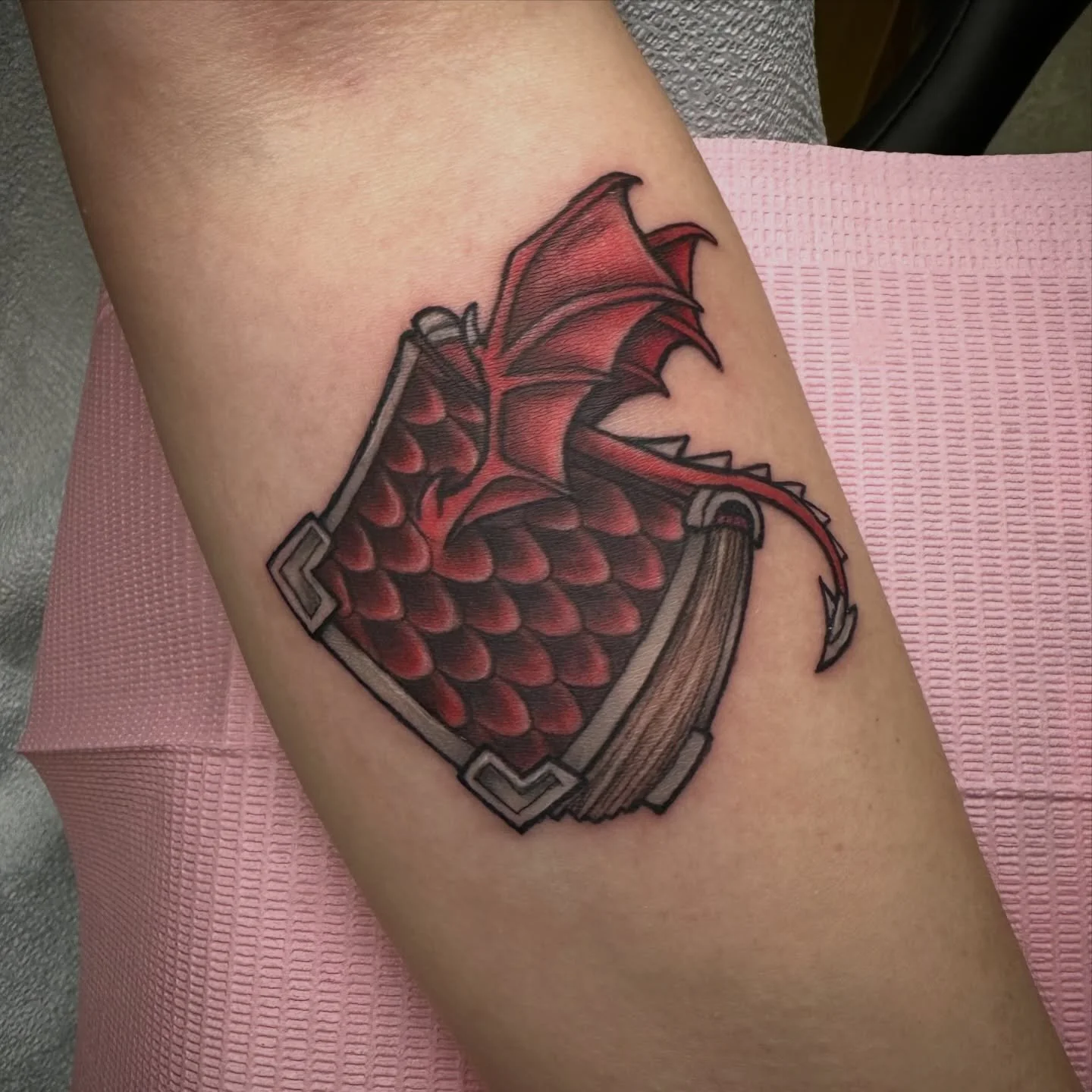 6 DAYS! TIL my next GWYG for spring drops so here&rsquo;s a throwback to one of my Enchanted Books I got to do last year. 📕🐲✨

🪿  @luckygoosetattoo 
📍  #kennesaw #georgia