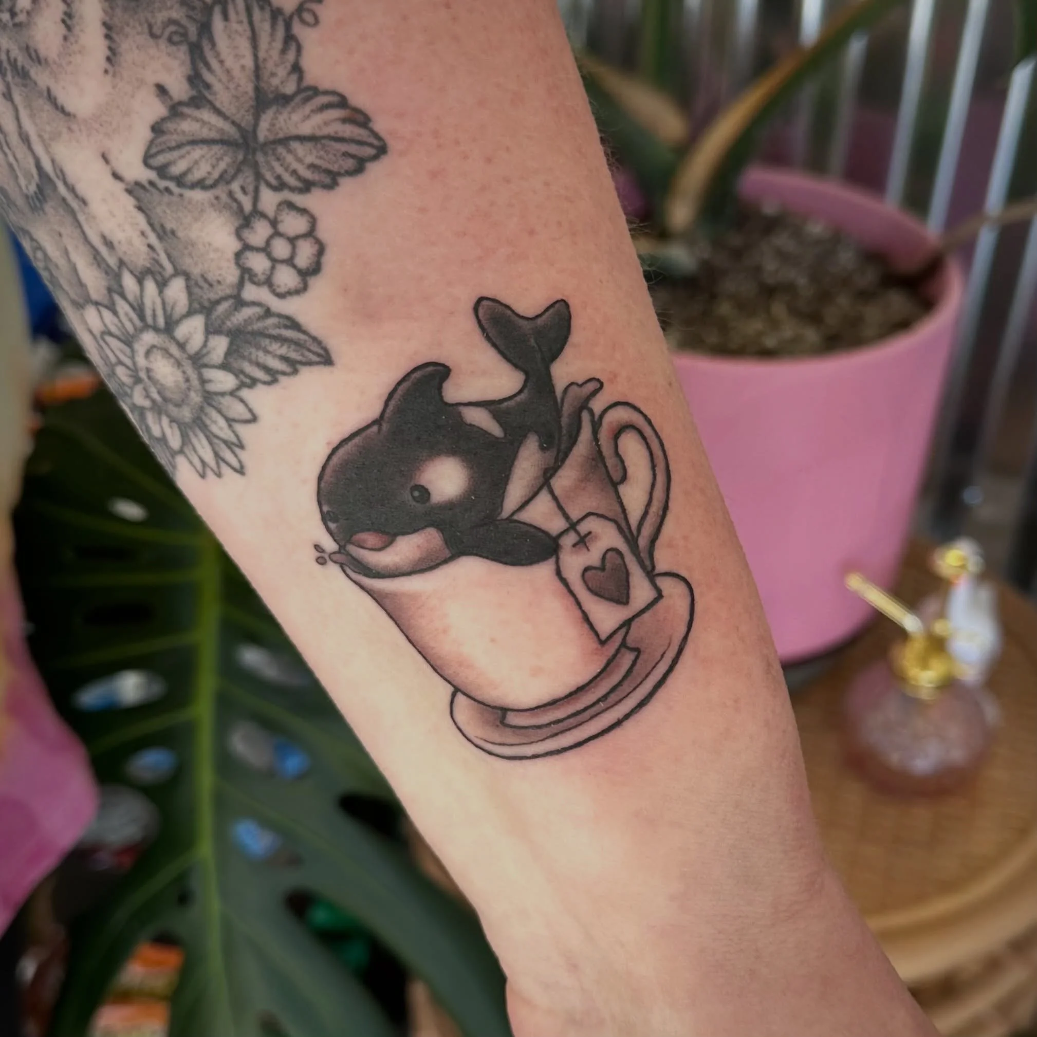 A new lil cutie orca friend from my Lucky Sip GWYG! 💚 I have more spots available if you want to get in on the fun. 🫍🍵

🧋 @luckygoosetattoo