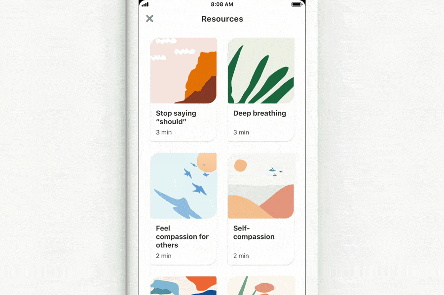 Pinterest’s graceful guided well-being activities (source: Pinterest blog)