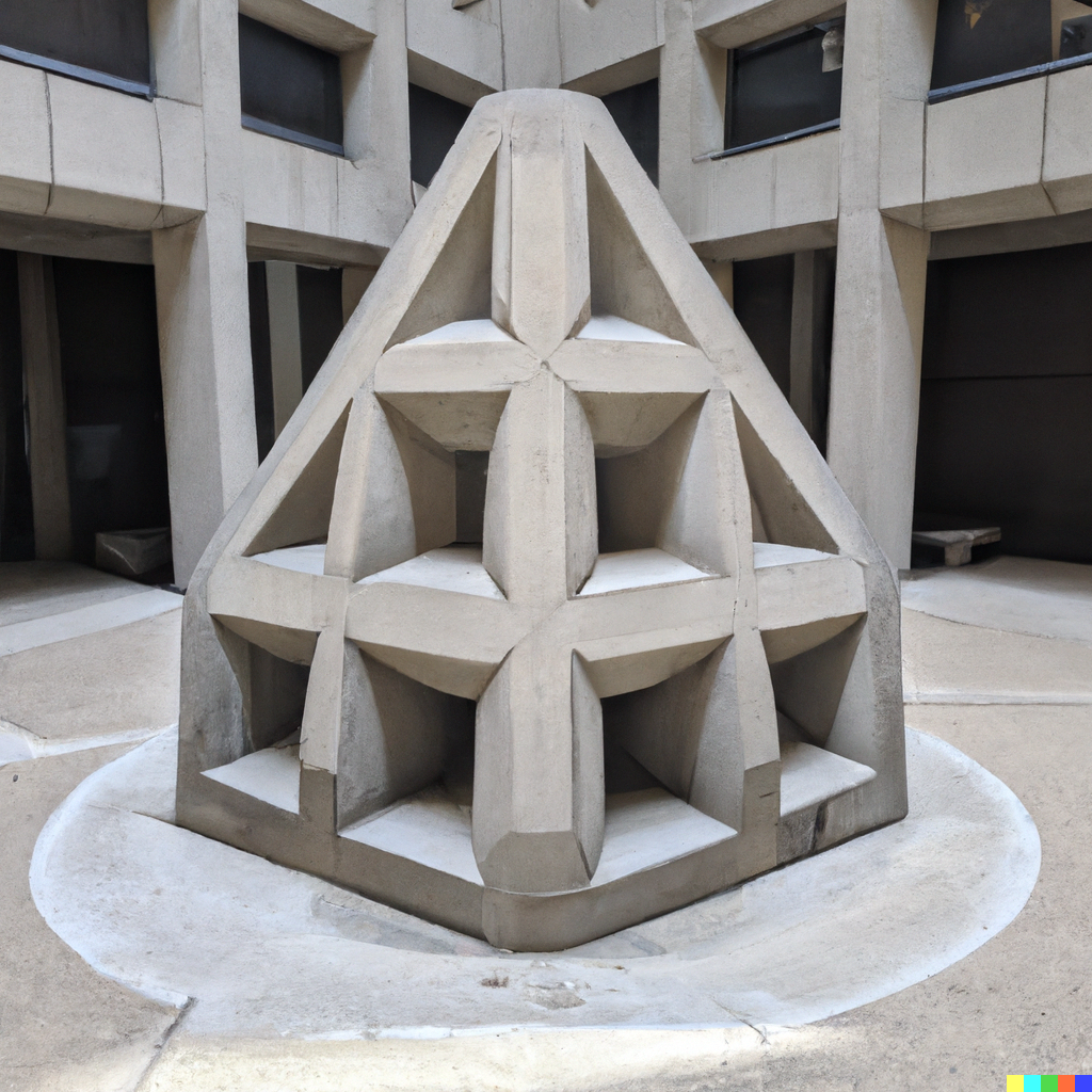 DALL·E 2023-01-21 14.57.12 - Perfect Symmetrical Exact Diamond shaped Concrete Sculpture in a highrise courtyard.png
