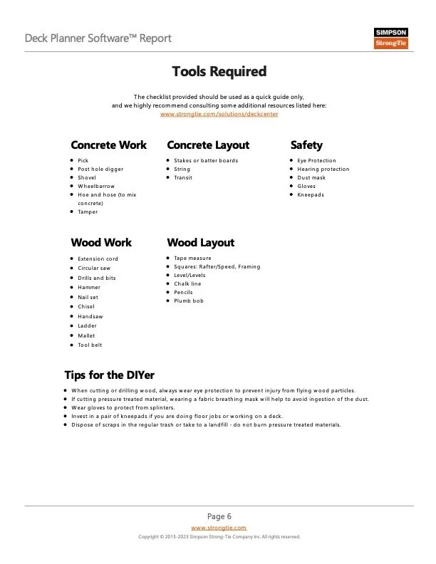 Professional deck design software output showing full construction planning