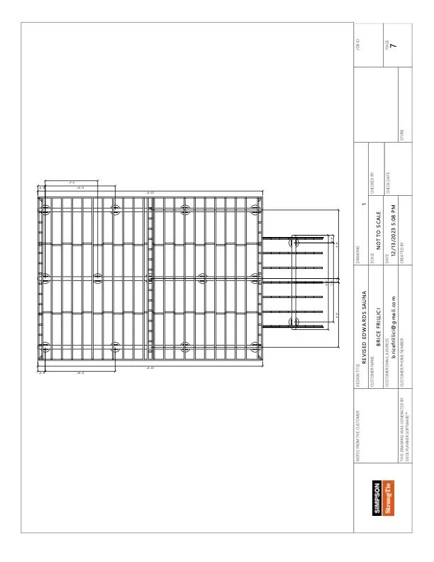 Custom deck structural plan with precise measurements and layout