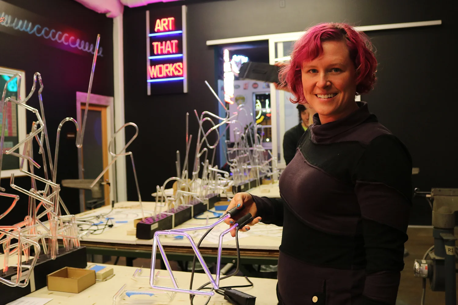 Kyleen posing with her piece at the end of Fall Quarter 2018. Image © 2018 Western Neon School of Art.