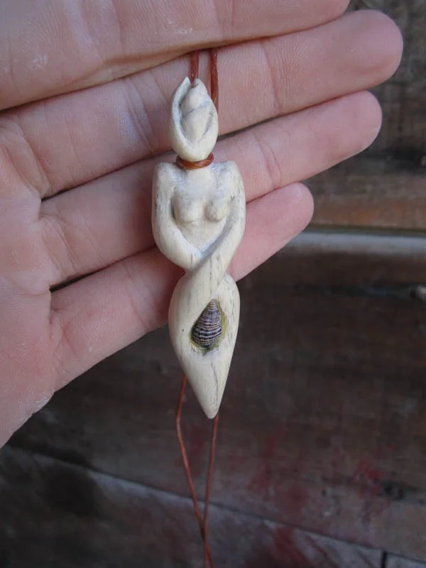 Cherry Love - 7 cm x 2 cm Cherry Wood branch pendant with a small shell accent