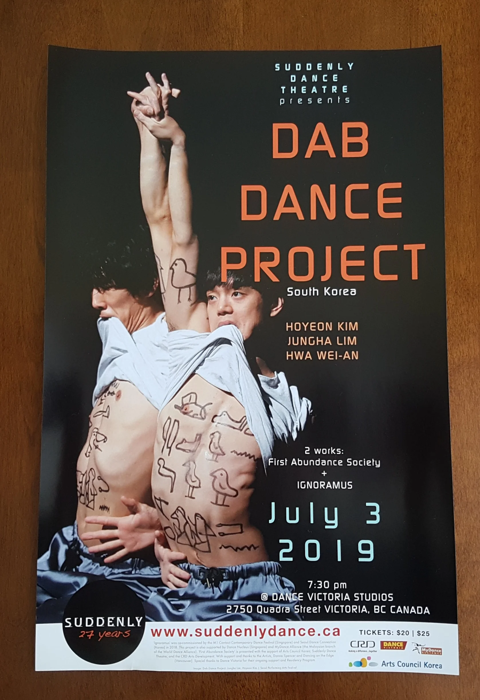 Here’s a picture of the poster for the performance in Victoria, on one of the dining tables in our AirBnB.