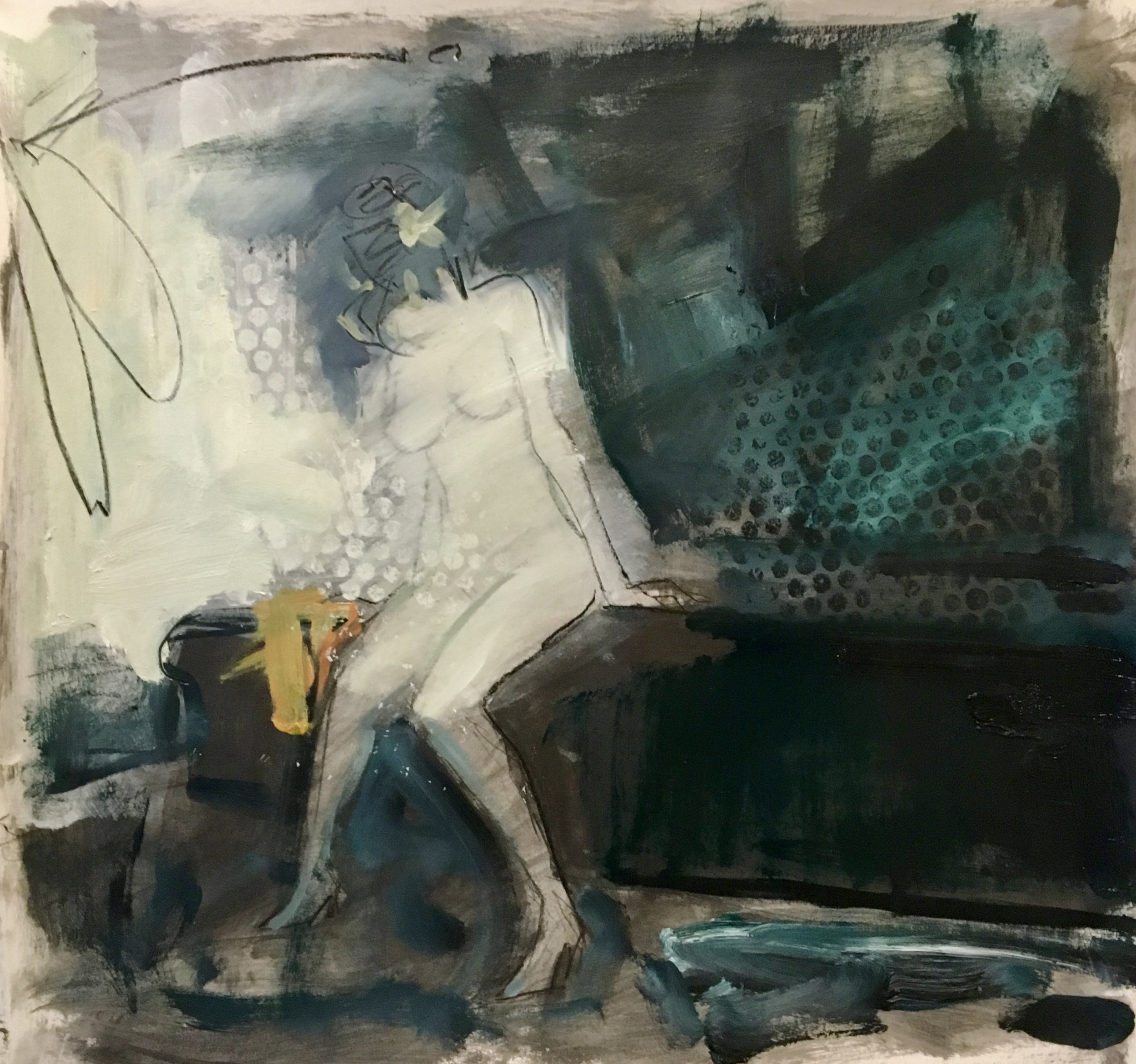 another figurative piece. screen print, charcoal,oil on paper,20x20.