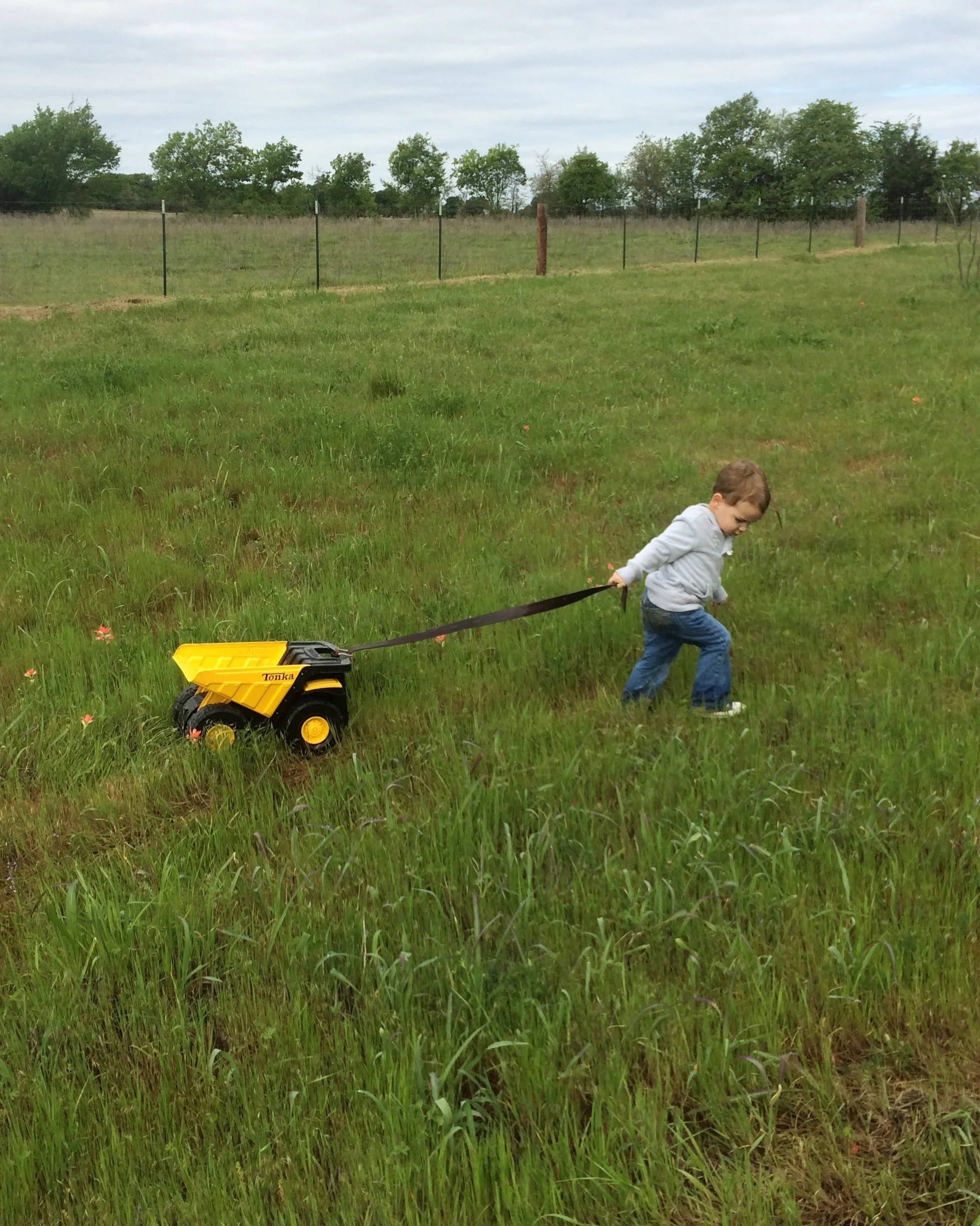 Dr. Anderson’s grandson enjoying nature and Tonka trucks.