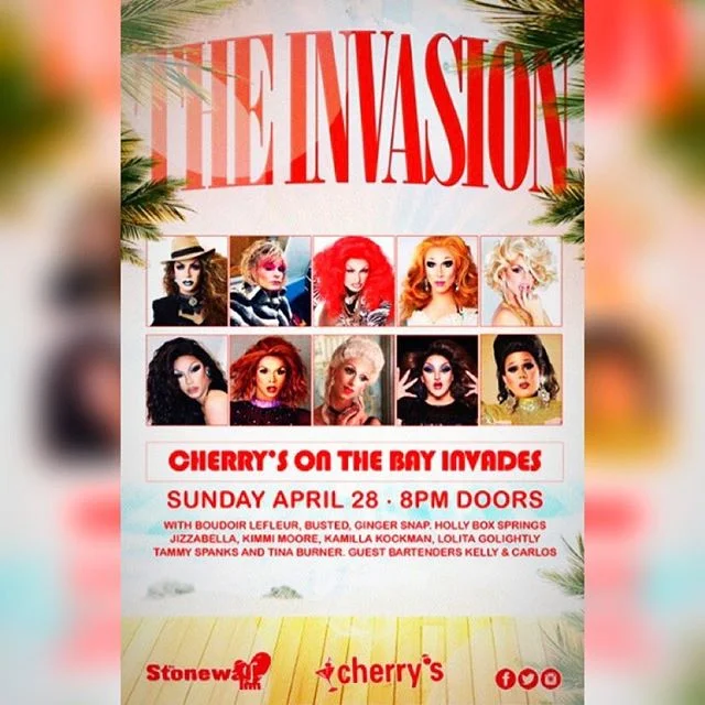 SUNDAY 8PM Doors 10PM SHOWS. @cherrysonthebay INVADES @thestonewallinn All your 🍒 Queens on one stage! Pre-summer celebration time y&rsquo;all! 
#dragqueens #dragshow #show #shows #showtime #invasion #stonewall #westvillage #nyc #nightlife #newyork 