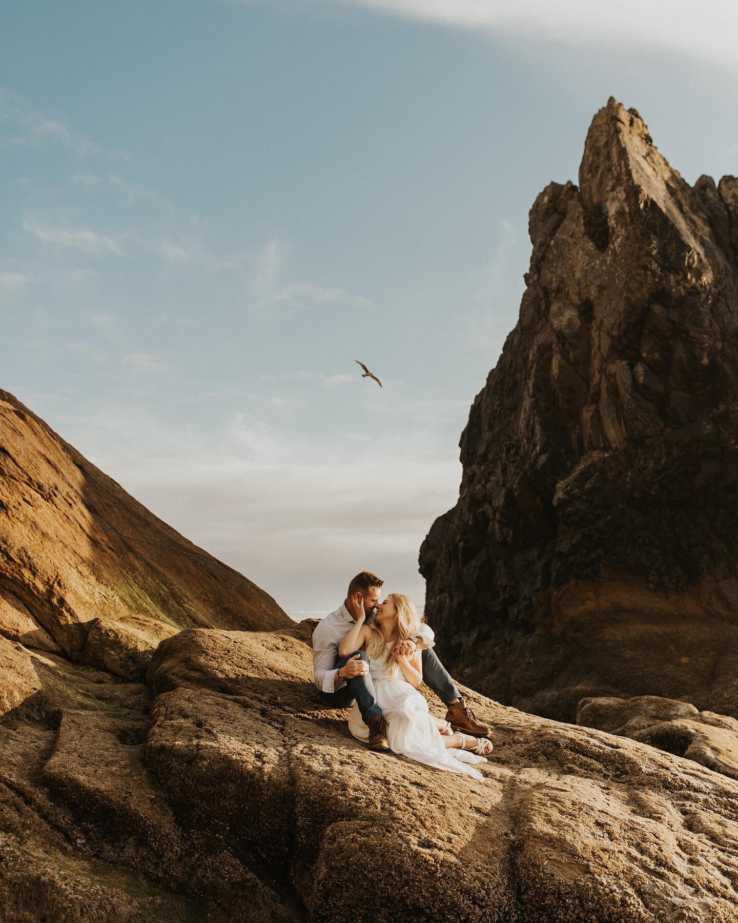 Moments before taking this photo, I had Sarah and Russ pose on a smaller rock and hesitated as I saw the tide approaching.  In that moment I could either let it happen and hope the photo of the waters splashing on the rock&mdash;and them&mdash; were 