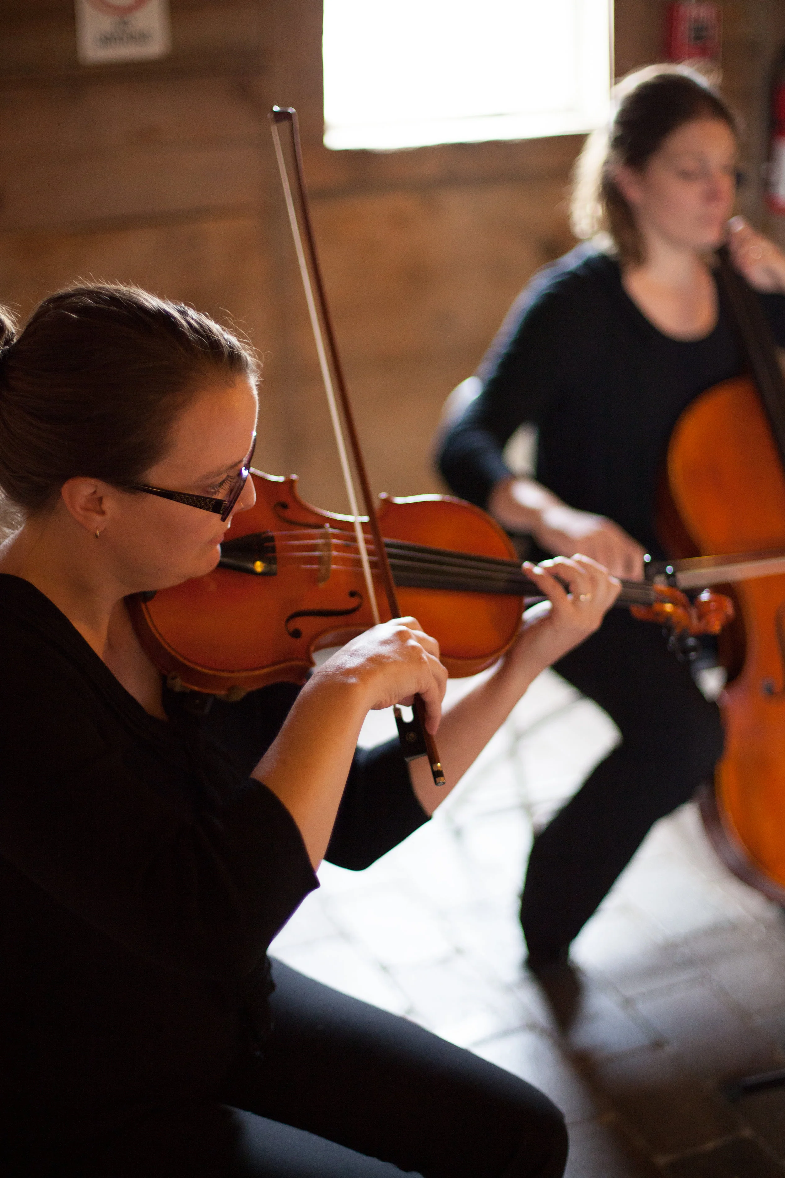 White Pines Entertainment string duet performance captured by Jen at Bullinger Photography