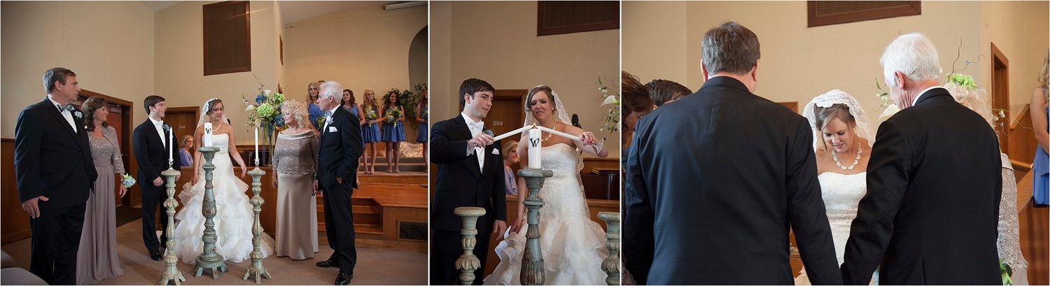 A traditional Unity Candle Ceremony had the bride & groom's parents lighting their child's individual candle, then Desire and Matthew lit their Unity candle together. The six then formed a prayer circle to bless their union. 