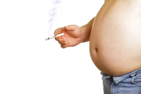Man with belly and smoking cigarette