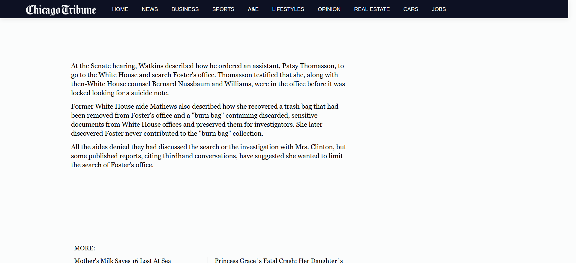 Mathews retrieved burn bag of Whitewater documents Chicago Tribune.png
