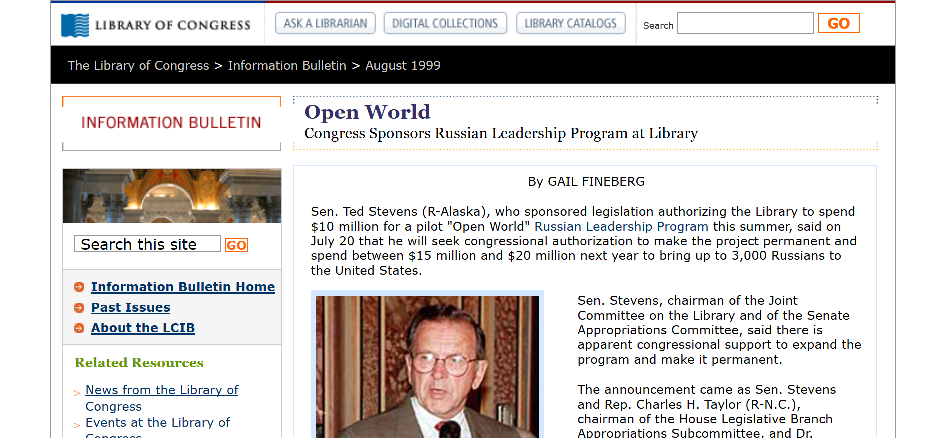 Ted Stevens starts Open World program.png
