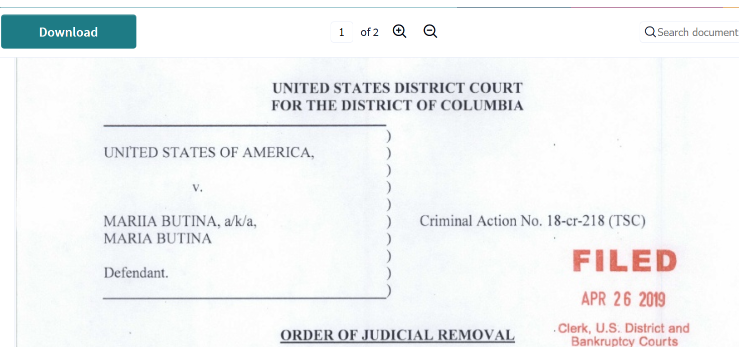 Butina orderr of judicial removal top half date filed stamped.png