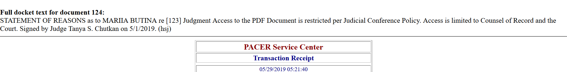 Chutkan COVER up doc 124 dated May 1st 2019.png