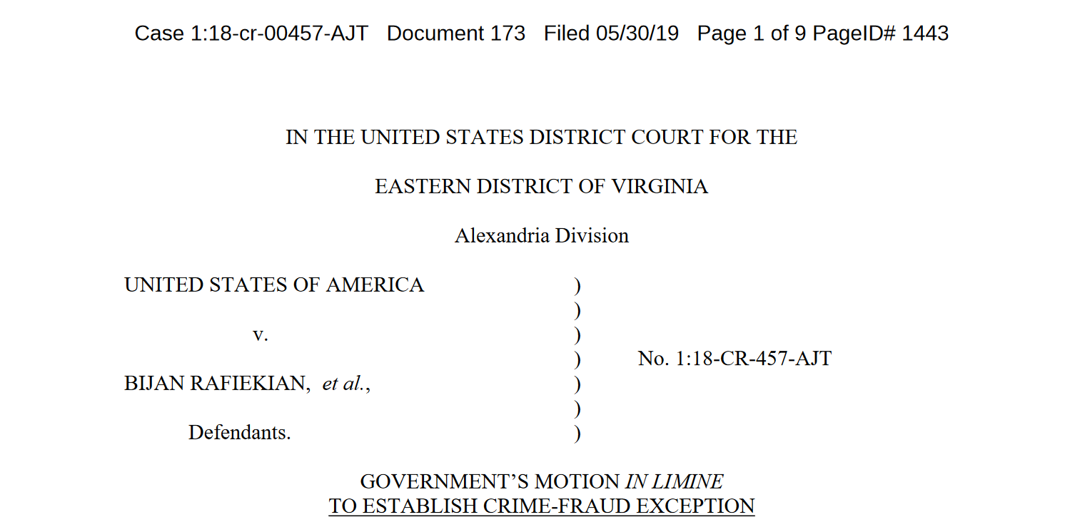 Trenga prosecutor filing crime fraud exception top half May 30th.png