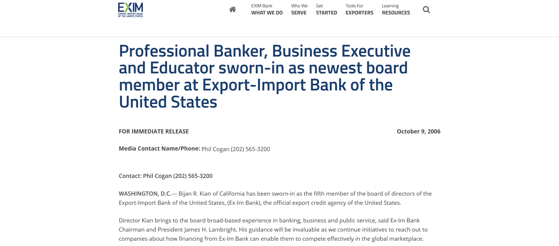 Kian Oct 9 2006 ex-im bank appointed.png