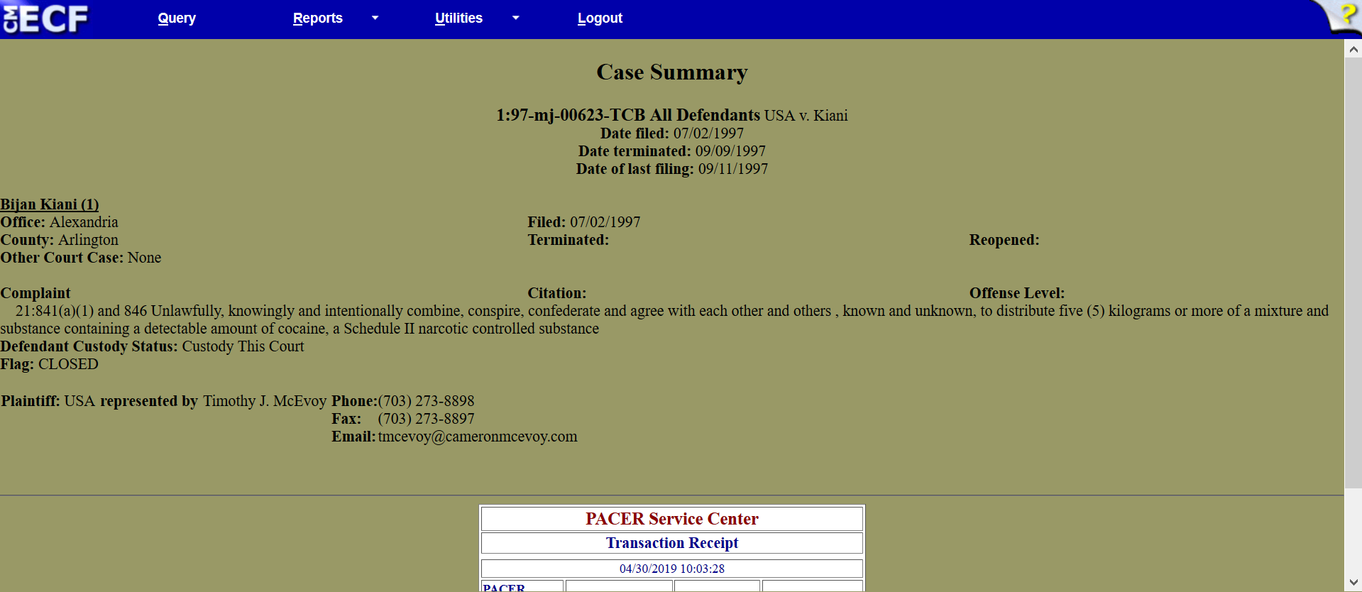 Kian five kilos of cocaine 1997 case also in Alexandria.png