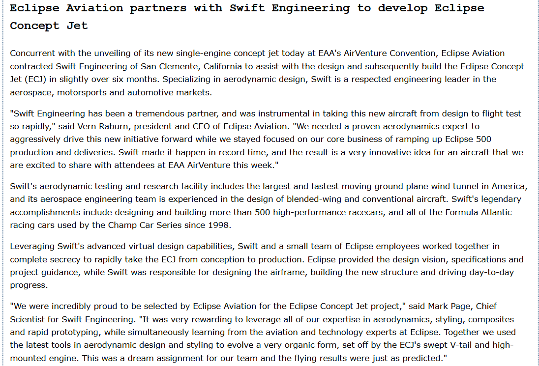 Eclipse Swift Engineering top panel with headline July 23rd 2007.png