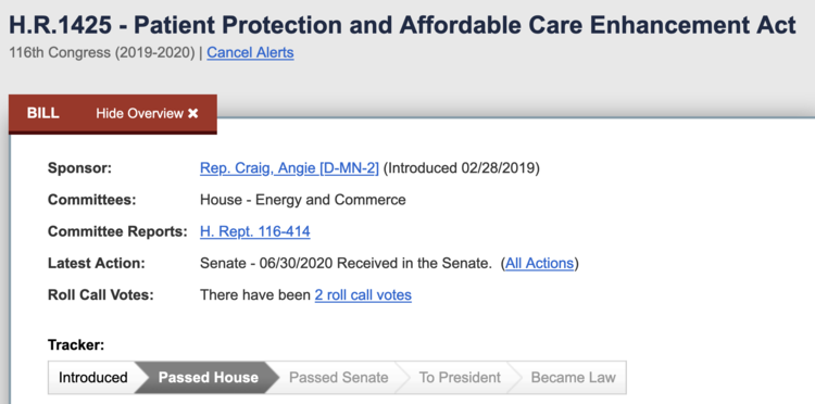 1425 - 116th Congress (2019-2020) Patient Protection and Affordable Care Enhancement Act.png