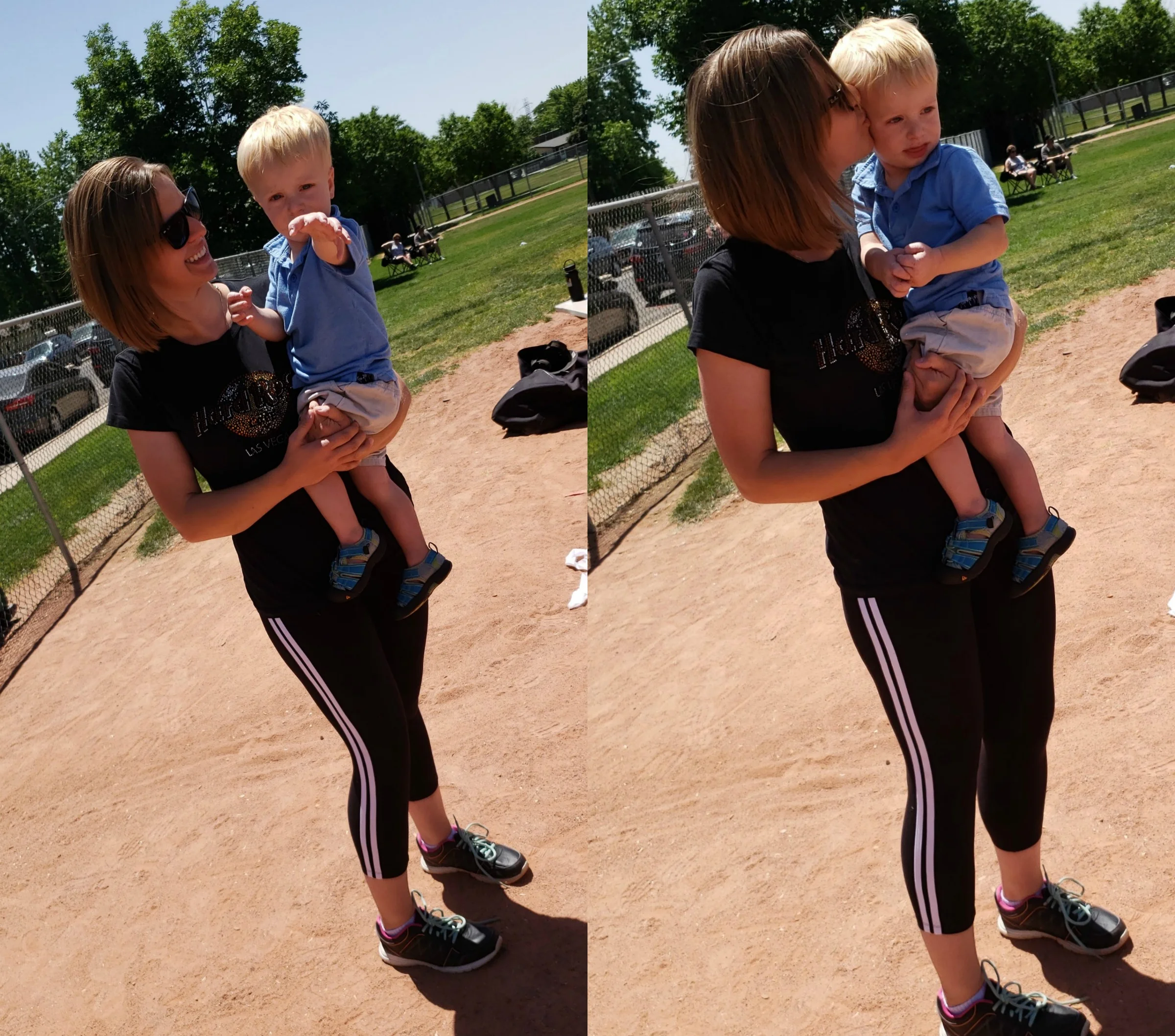 Gabey and I cheering on his brother (and Coach Daddy) at one of his baseball games! These silky and flattering pants are the Dual Track Capris , which you need in your life right. this. second. 
