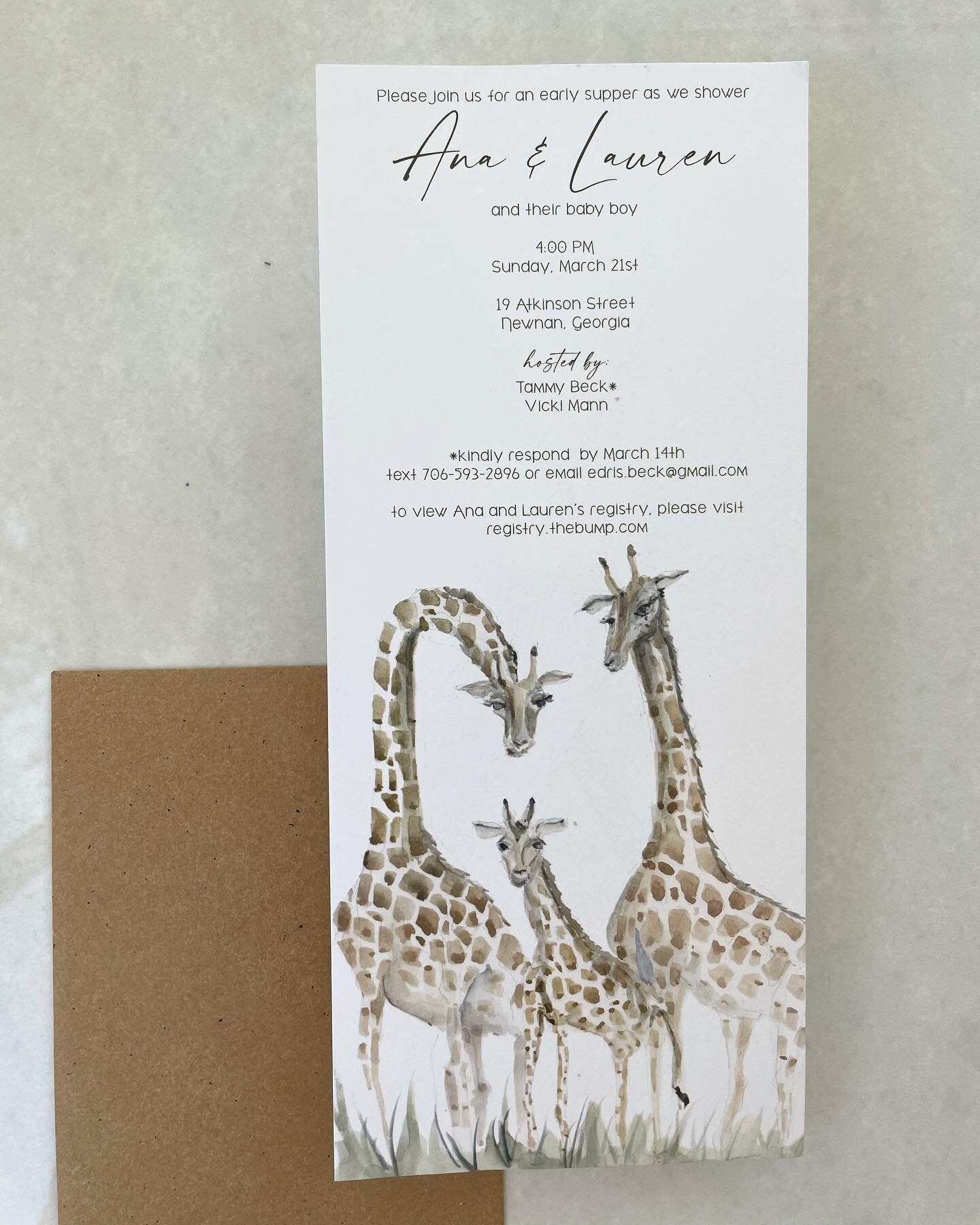 Just loved working on the giraffe art and baby shower invitation for two of the cutest (and funniest) mamas to be out there. Can&rsquo;t wait to meet your baby boy 💙 (and happy belated anniversary!)