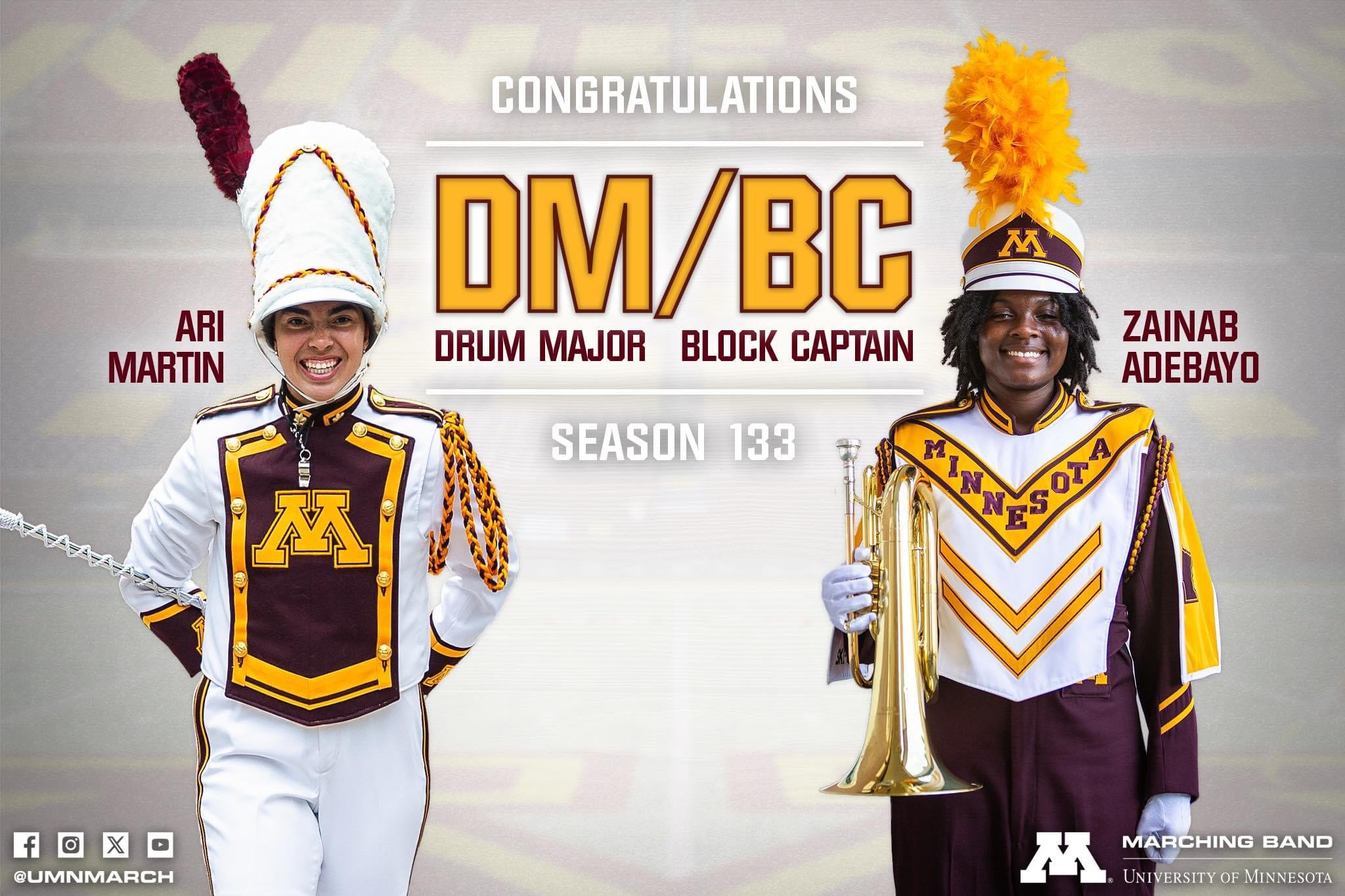 Congratulations to Ari Martin! This awesome ERHS alum was selected as the Drum Major for the University of Minnesota Marching Band. Way to go, Ari!