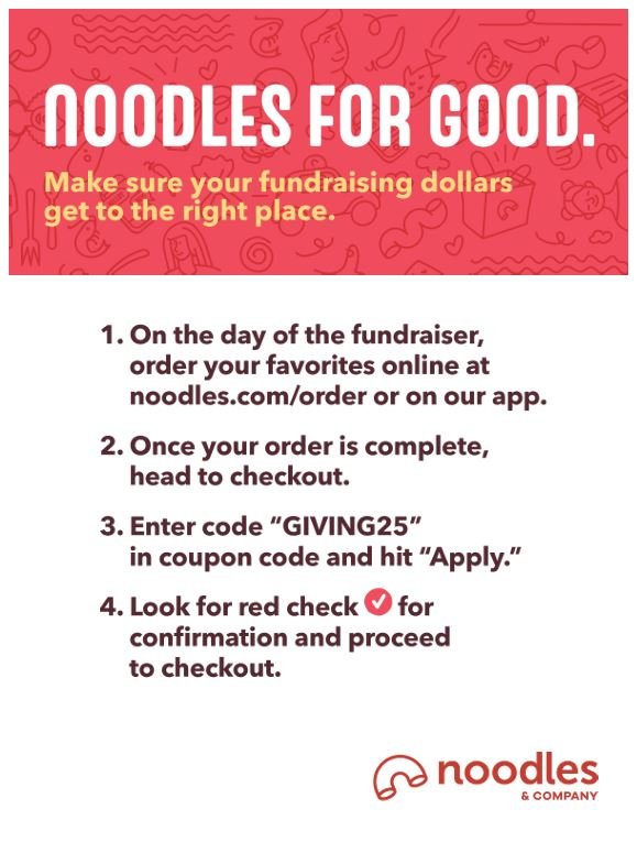 Our Noodles fundraiser is tonight! Note: Woodbury East location (near Sam's Club)