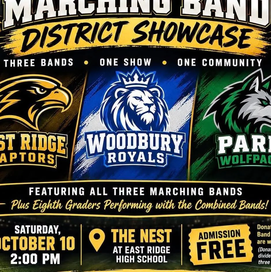Join us this Saturday for the SoWashCo District Showcase at East Ridge High School at 2pm for an afternoon of music and fun!! Come support our local high school and middle school bands! Make sure to bring your appetites to enjoy some delicious food f