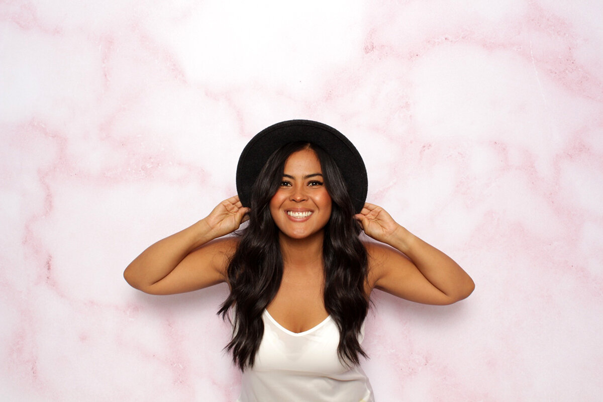 Legacy Photo Booth with Pink Marble Fabric Backdrop