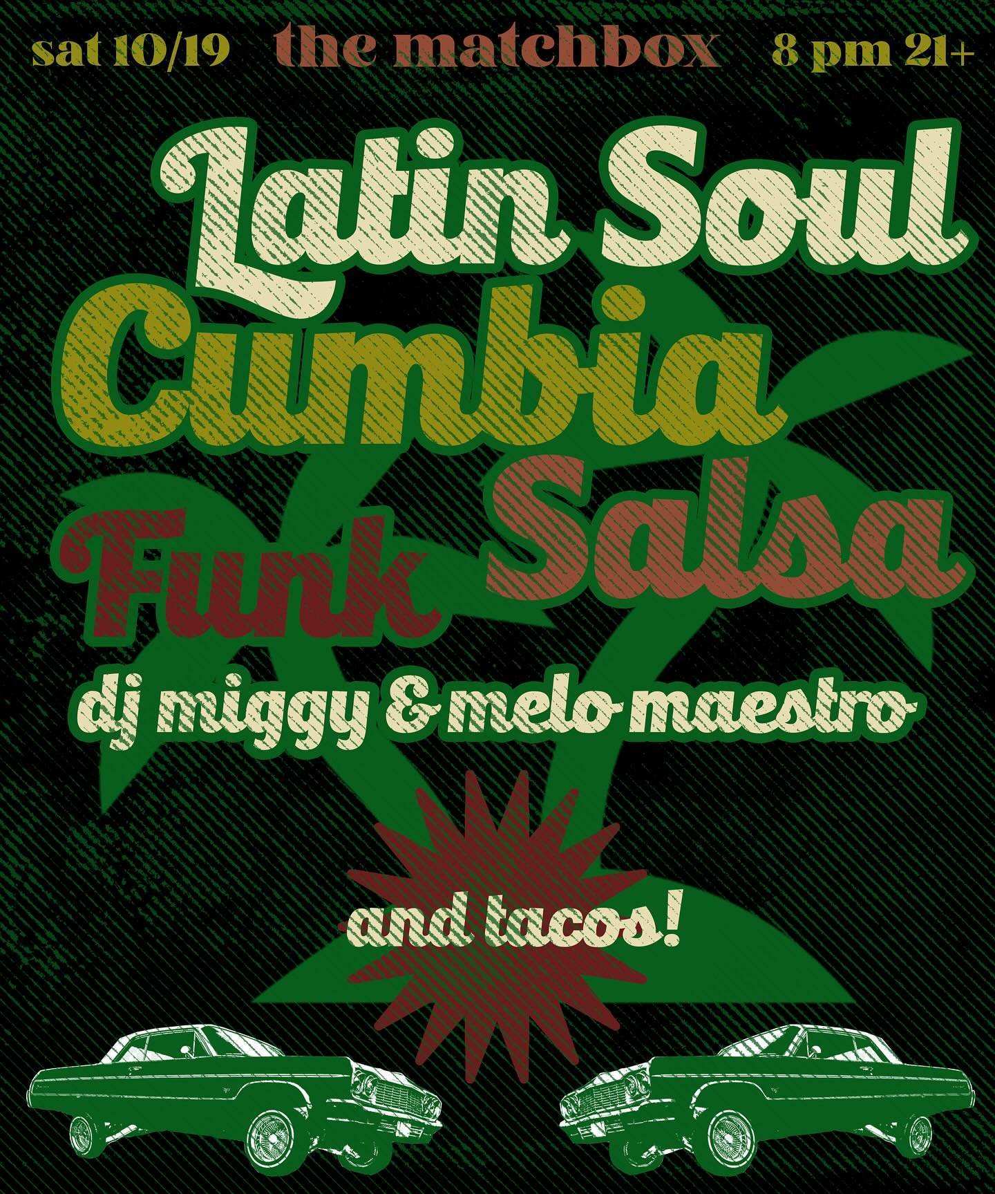 Saturday night at @thematchboxdenver is heating up with @djmiggy303 and @mmaestro2020 spinning the best Latin music night around. We&rsquo;ll have a taquiero on the patio too! Come grab a lil bite and shake that butt to some awesome music! See ya soo