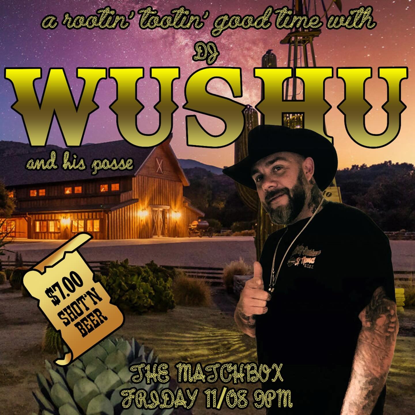 Will @djwushu play country music Friday night at the bar? Prob not but he looks cute in his hat so we ran with it. Maybe if you tip him extra he&rsquo;ll squeeze in Honkey Tonk Badonkadonk  Come dance away your troubles this weekend because that was 