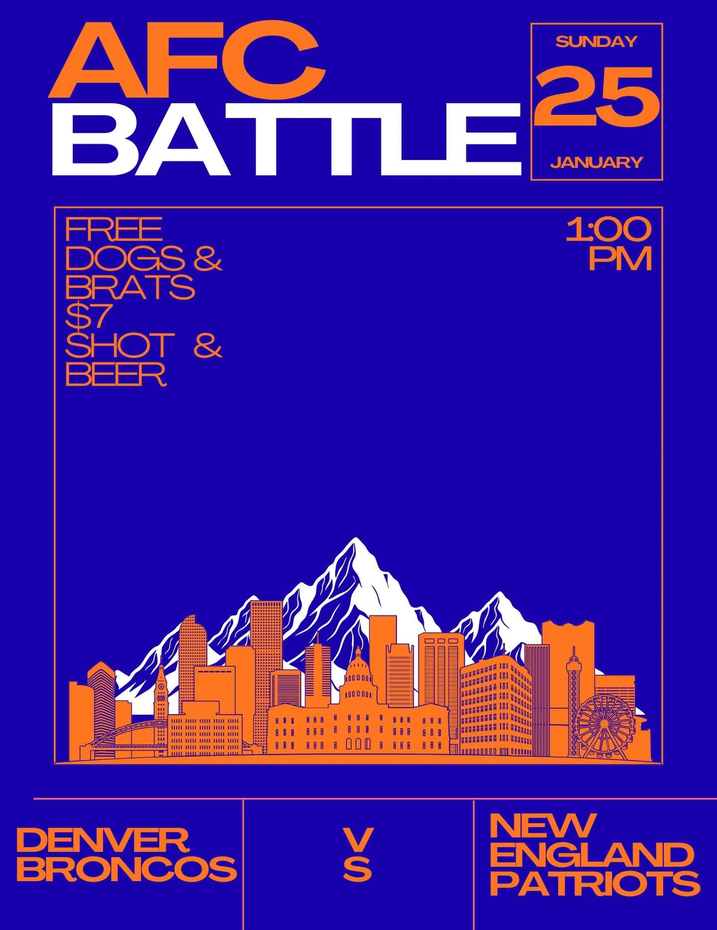 We&rsquo;re opening up early tomorrow for you football fiends! Come watch our cities beloved broncos make history! We&rsquo;ll also have the grill going with some dogs and brats, cheap drink combos and the best bartenders in the whole wide world! Com