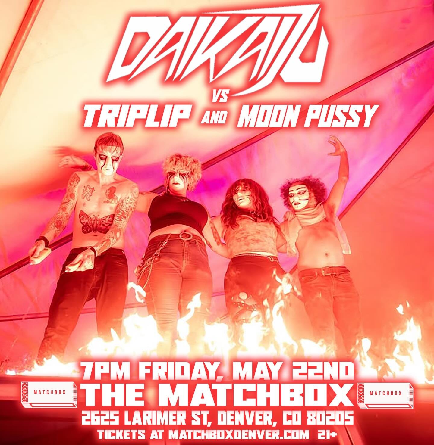 🚨 TICKET ALERT 🚨 The mighty @teamdaikaiju is crashing into @thematchboxdenver with their fiery rock n roll and they&rsquo;ll be up against @triplip_ &amp; @m00npuss in rampaging, all out battle on Larimer st! This is not a show you&rsquo;ll be ok w
