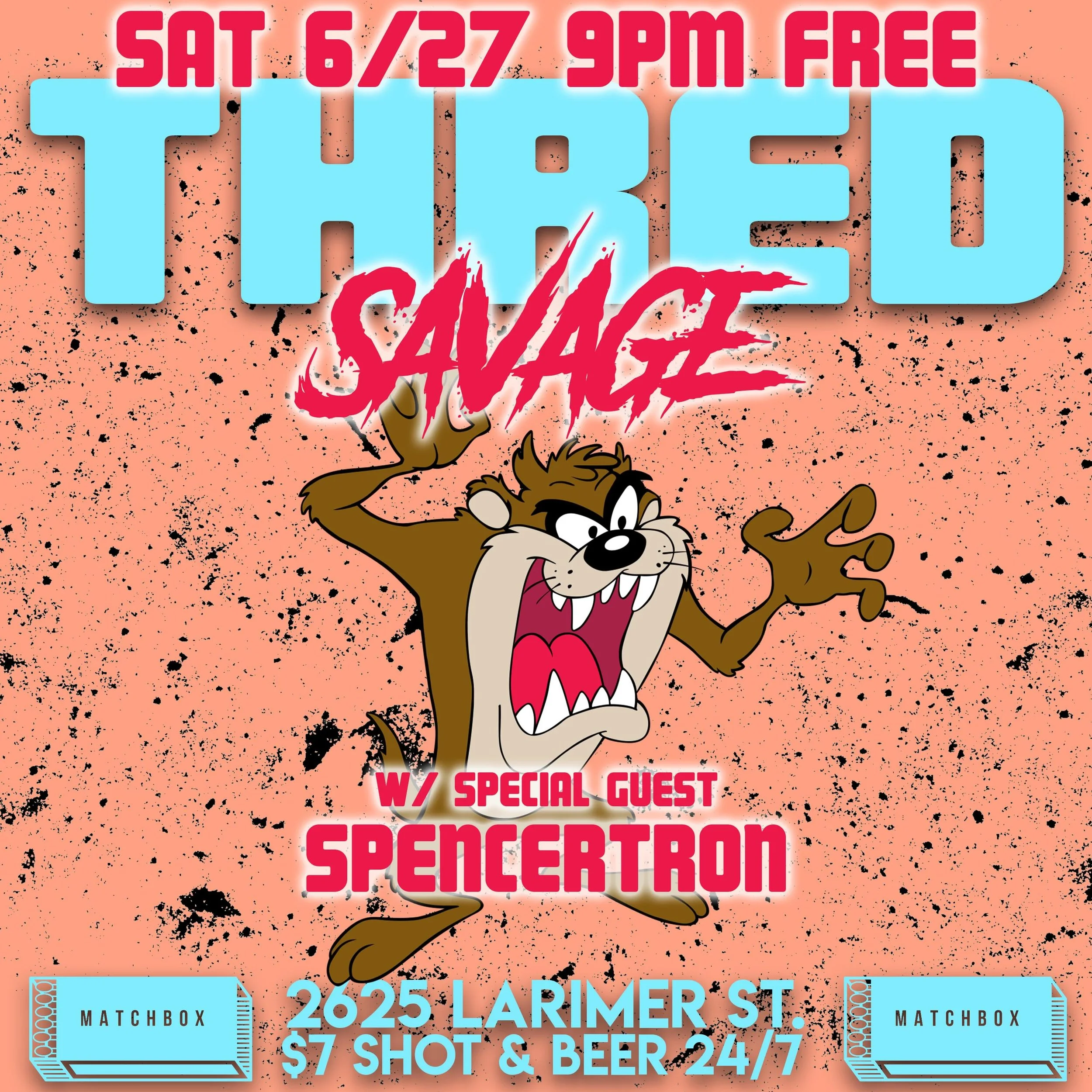 Saturday night we have @thredsavage ripping it up on the stage all night with guest @spencertron2020 ! Come for the tunes, stay for the drinks! We&rsquo;re partying!