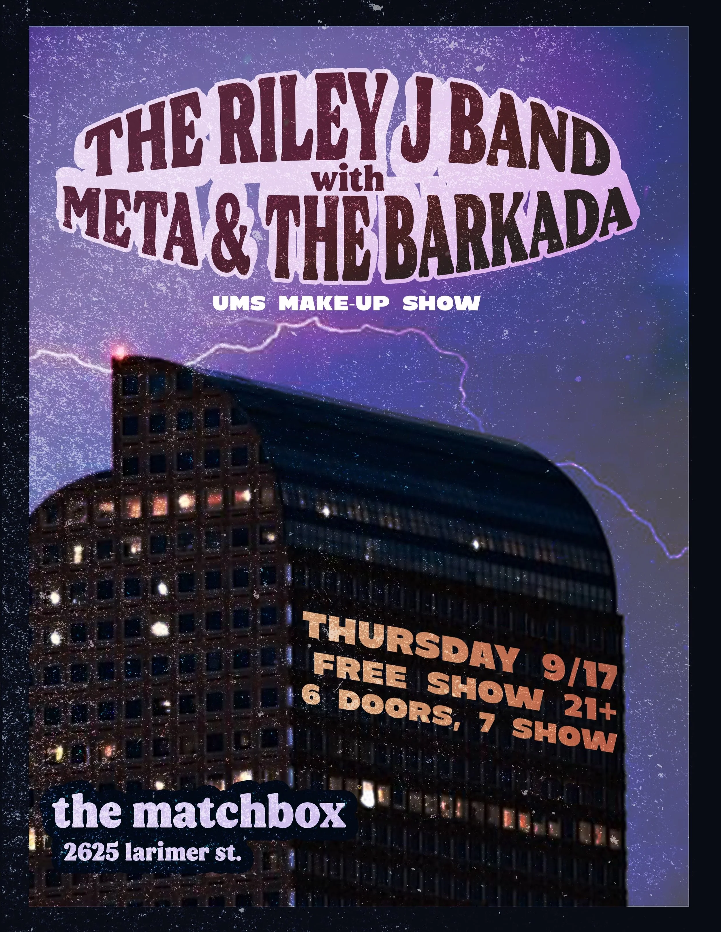 Sometimes when you&rsquo;re trying to throw an awesome show, the weather says NOT TODAY. That happened with @rileyjband &amp; @the__barkada @metasarmiento at @theums so we&rsquo;re gonna do it again on 9/17! It&rsquo;s a free show so come on out and 