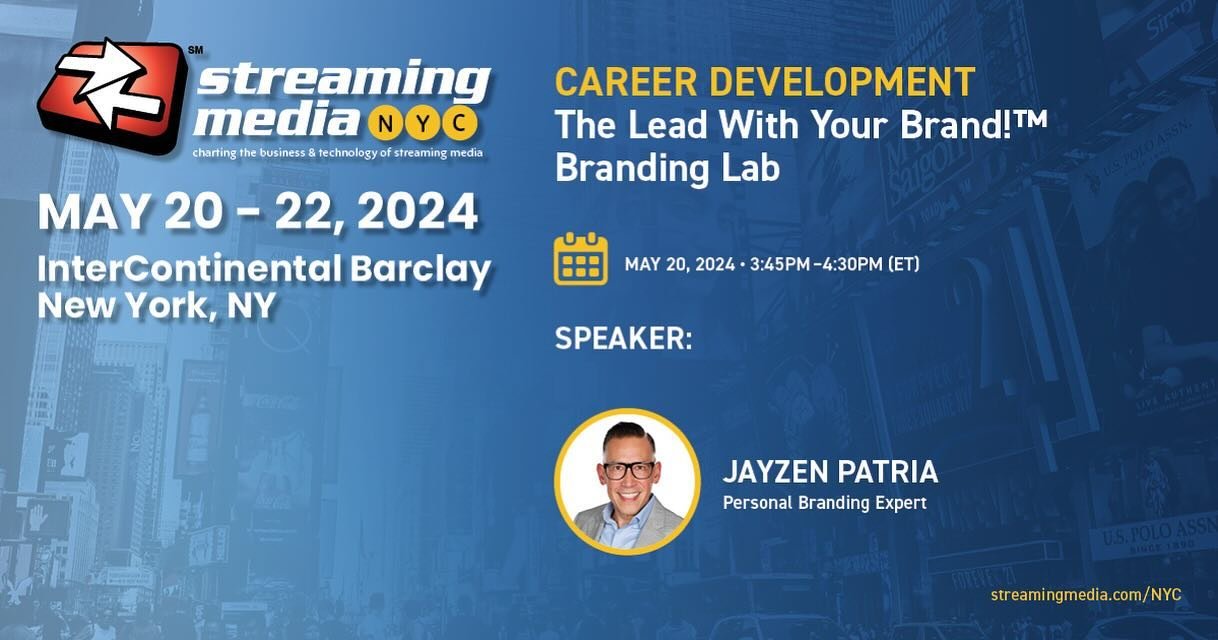 I am thrilled to share that I will talking #LeadWithYourBrand at the Branding Lab at #StreamingMediaNYC on May 20-22. The event will focus on how to navigate the constant disruption in the media industry. As we all know, change is not coming, it&rsqu