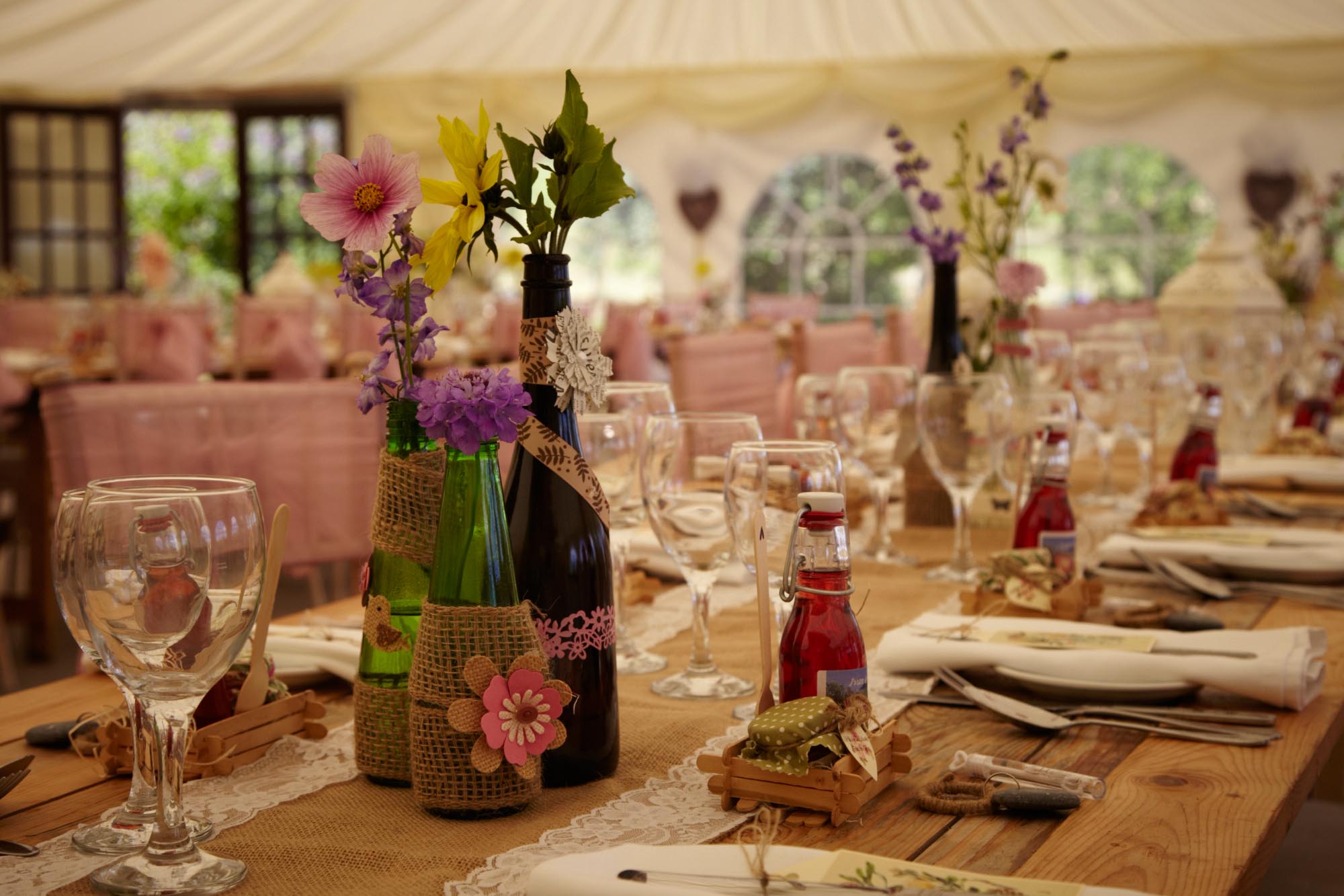 Wedding Reception Table Arrangement at Huntstile Farm