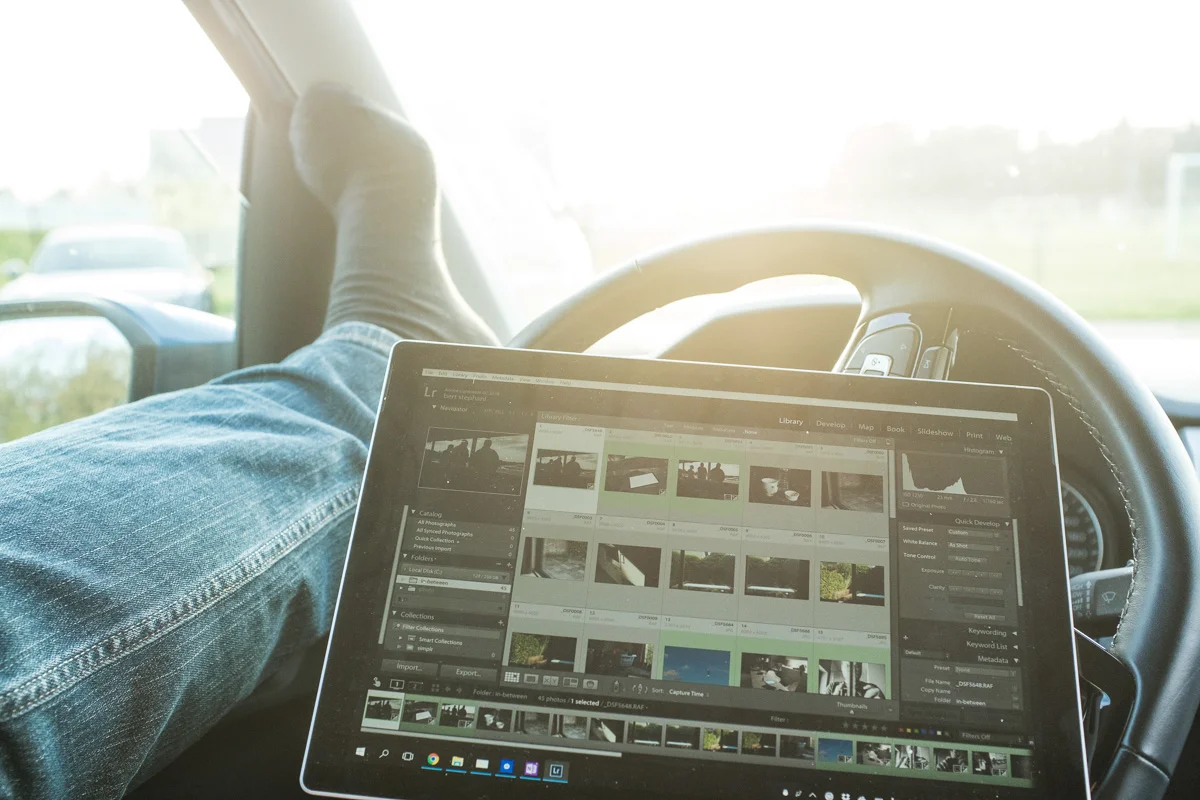 Editing pictures in the car office while waiting for my son's soccer practice to finish. 