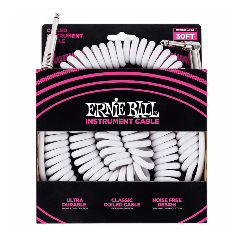 Ernie Ball 6045 Straight to Angled White Coil Instrument Cable
