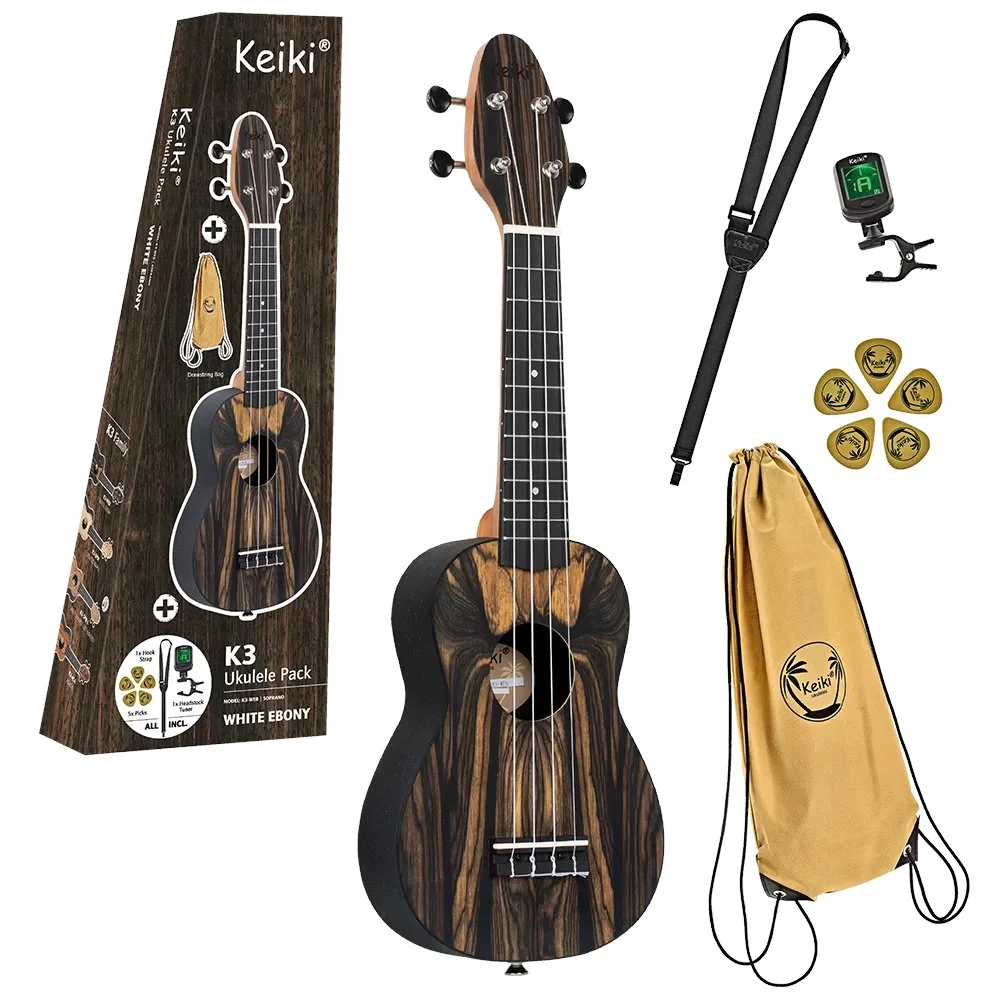 Keiki K3-WEB Soprano Ukulele Pack - White Ebony
